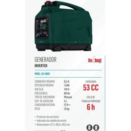 GENERADOR INVERTER 53CC 5 A 1000 W 110V 2.7 L 13 KG 6 HR GI-1000